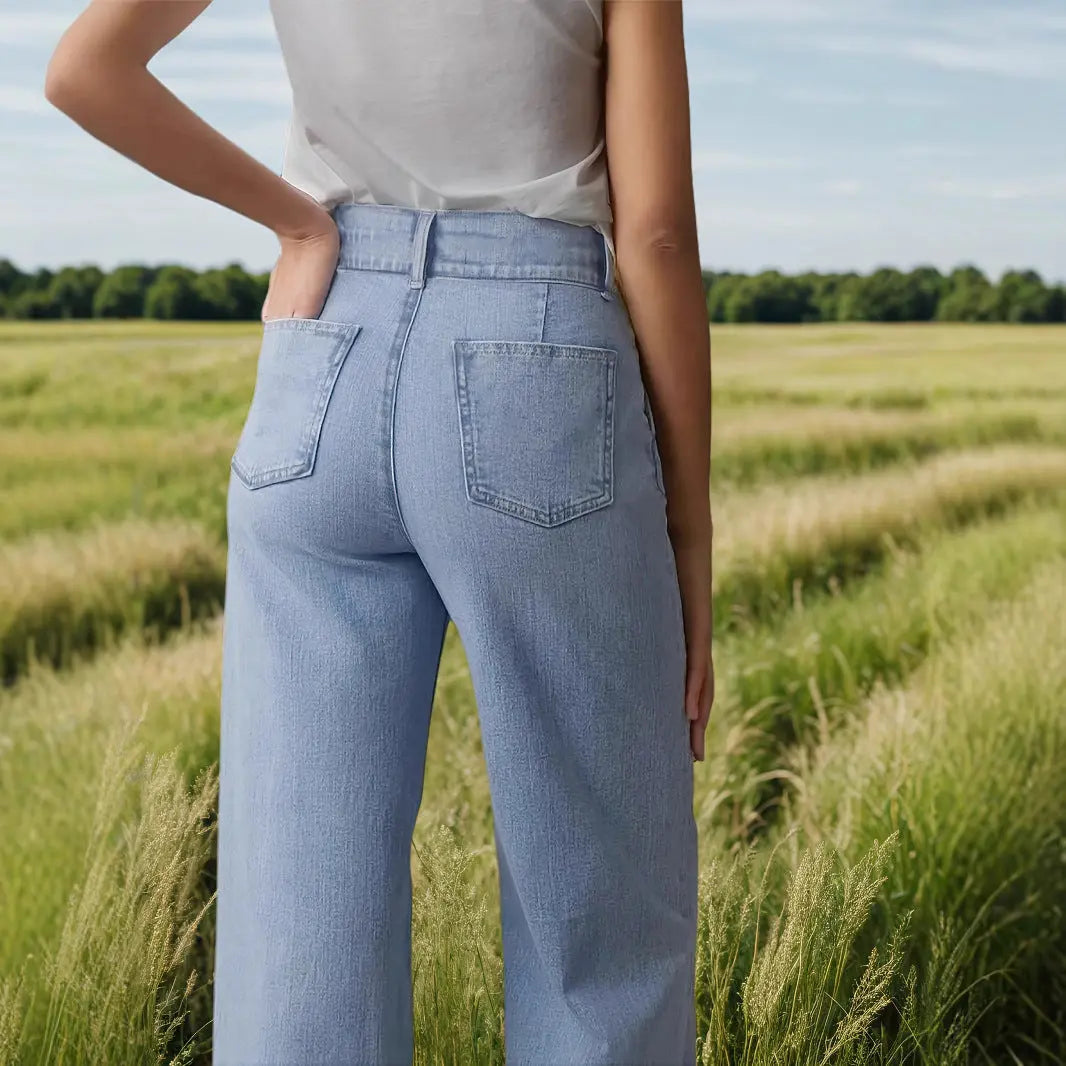 European And American High Waist Beaded Stretch Curling Jeans Wide Leg Nipaaj