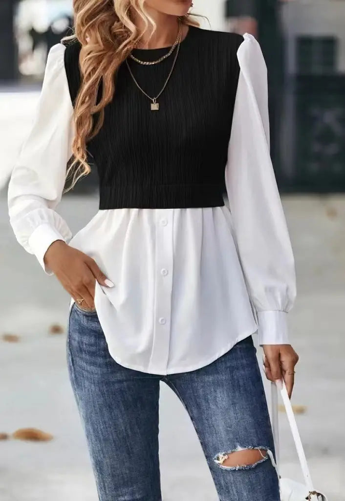 Wavy Stripes Stitching Fashion Temperament Blouse Nipaaj