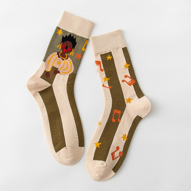 Women's Stockings Cartoon Asymmetry Cotton