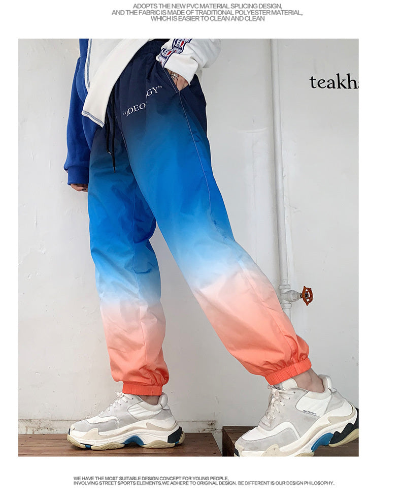 Gradient beam pants national tide men and women lovers ins street hip hop pants