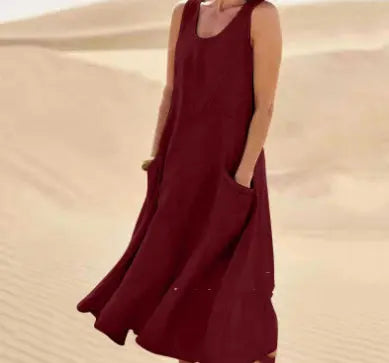Summer Sleeveless Long Dress With Pockets Fashion Casual Loose Dresses Women's Clothing null