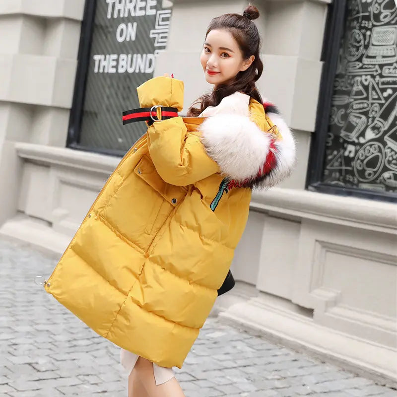 Large fur collar mid-length down jacket null
