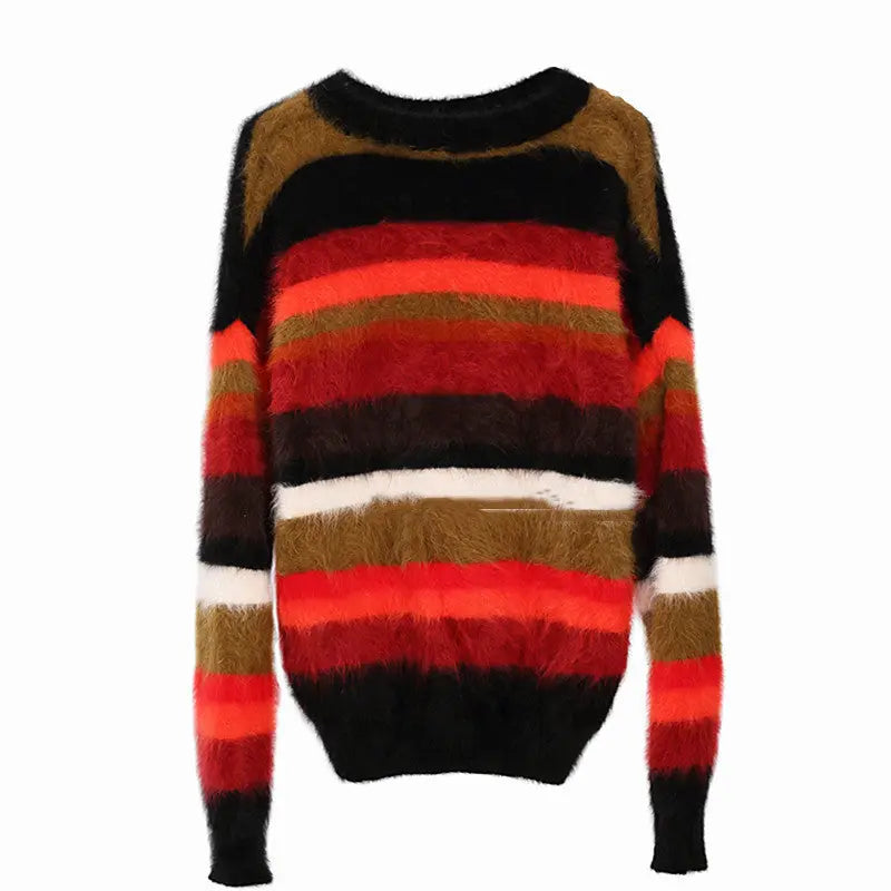 Round Neck Loose Color Matching Sweater With Scarf Nipaaj