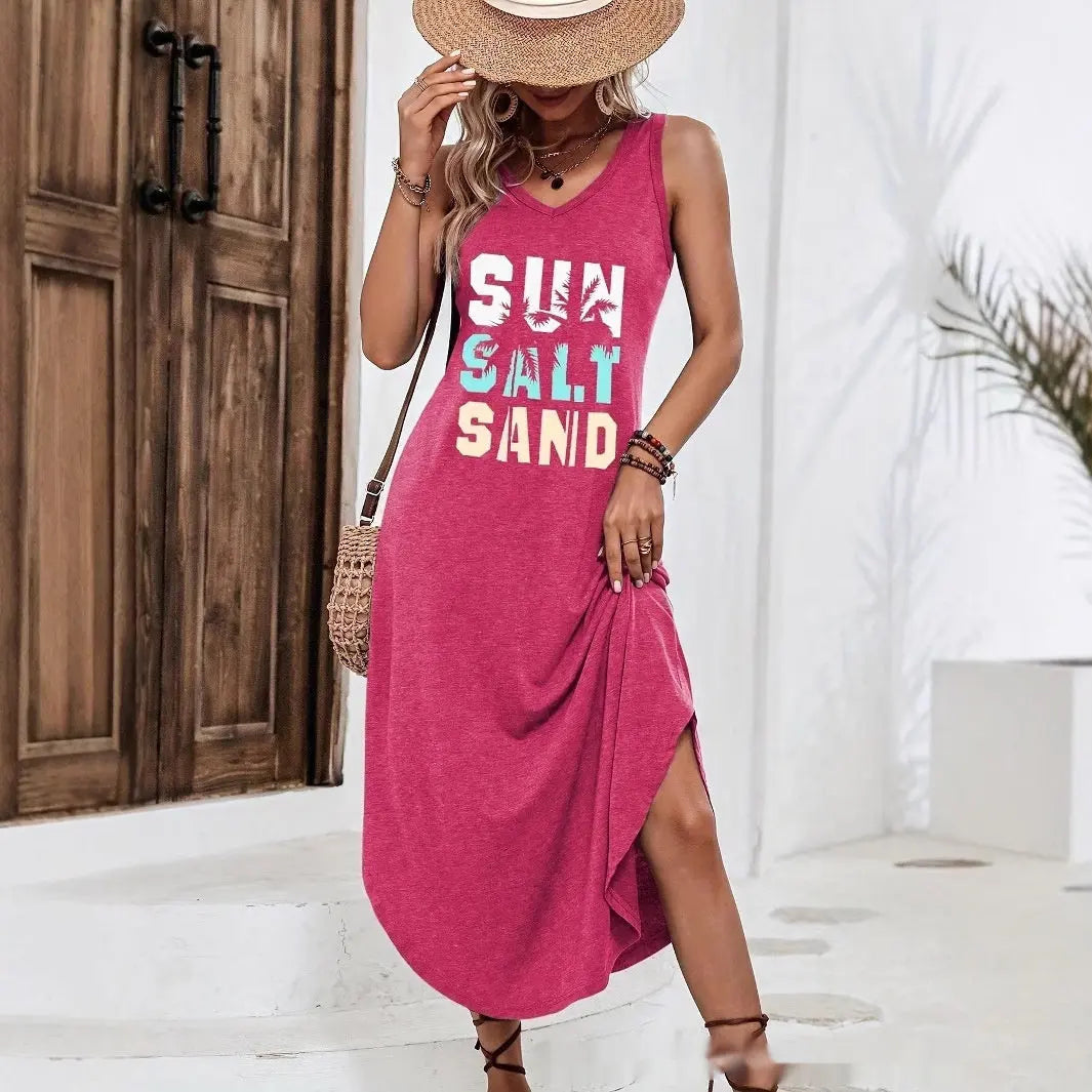 Sun Salt Sand Printed Knitted Dress Women's Vest Long Skirt null