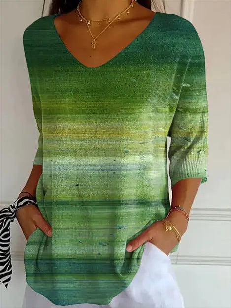 New 3D Printed Women's European And American Fashion Floral V-neck Shirt Top null
