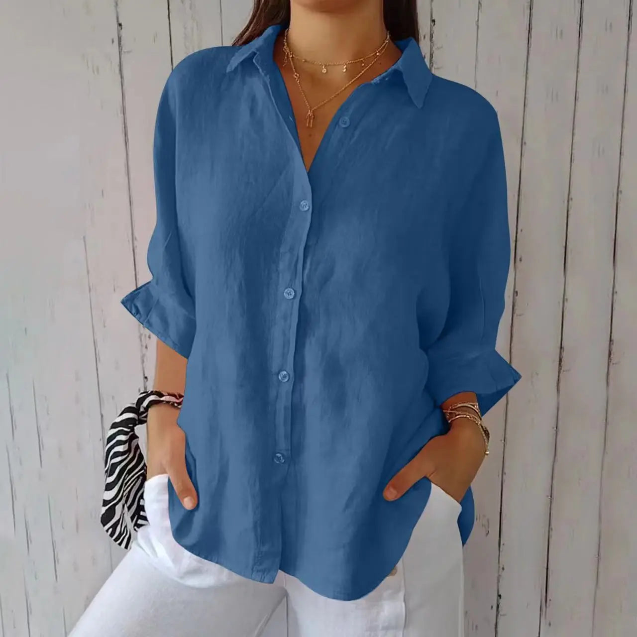 Lapel Long Sleeve Shirt Women's Single-breasted Pleated Shirt null