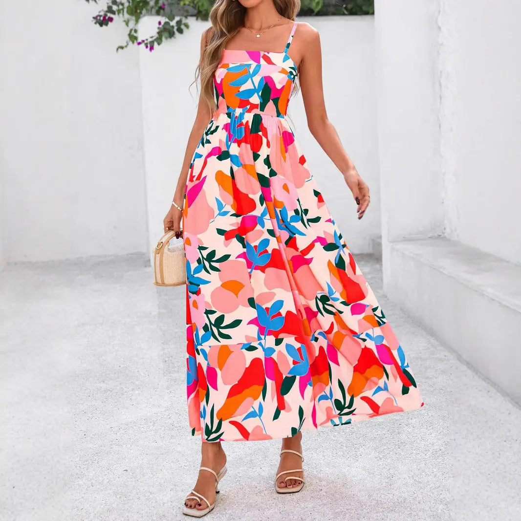 Fashion Lady Striped Spaghetti Straps Backless Dress null