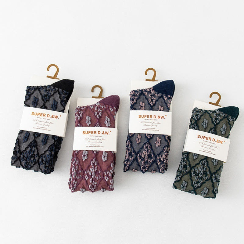 Female Pure Cotton Net Red Socks Plant Flowers