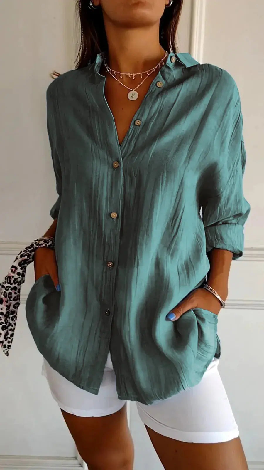 Lapel Long Sleeve Shirt Women's Single-breasted Pleated Shirt null