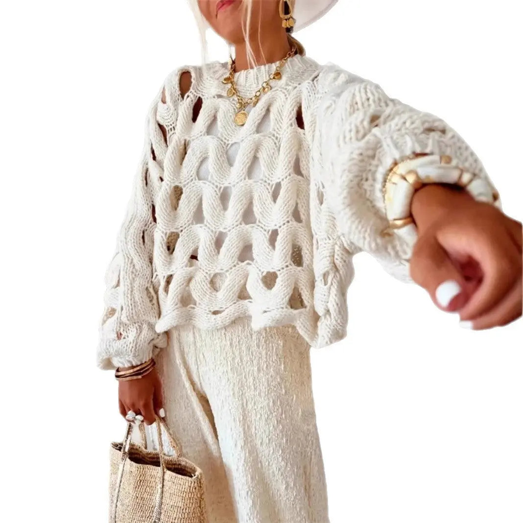 Women's Casual Leisure Vacation Beach Long Sleeve Sweater Pullover Nipaaj