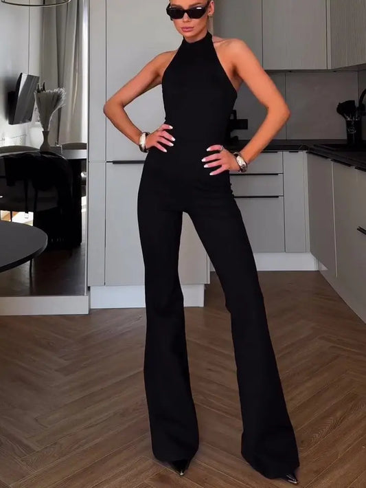 Black Halter Sleeveless Jumpsuit null