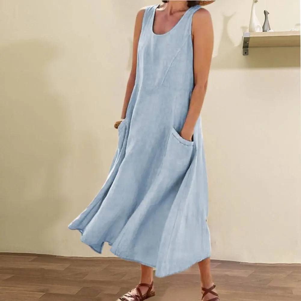 Summer Sleeveless Long Dress With Pockets Fashion Casual Loose Dresses Women's Clothing null