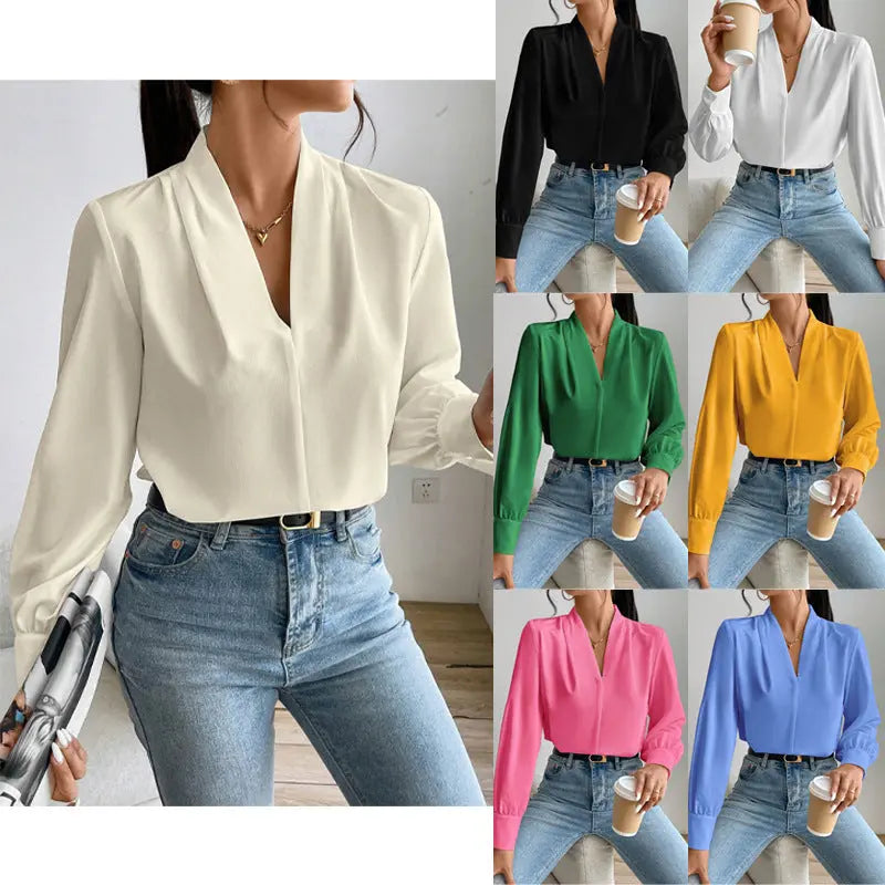 Long Sleeve Design Sense V-neck Loose Top Nipaaj