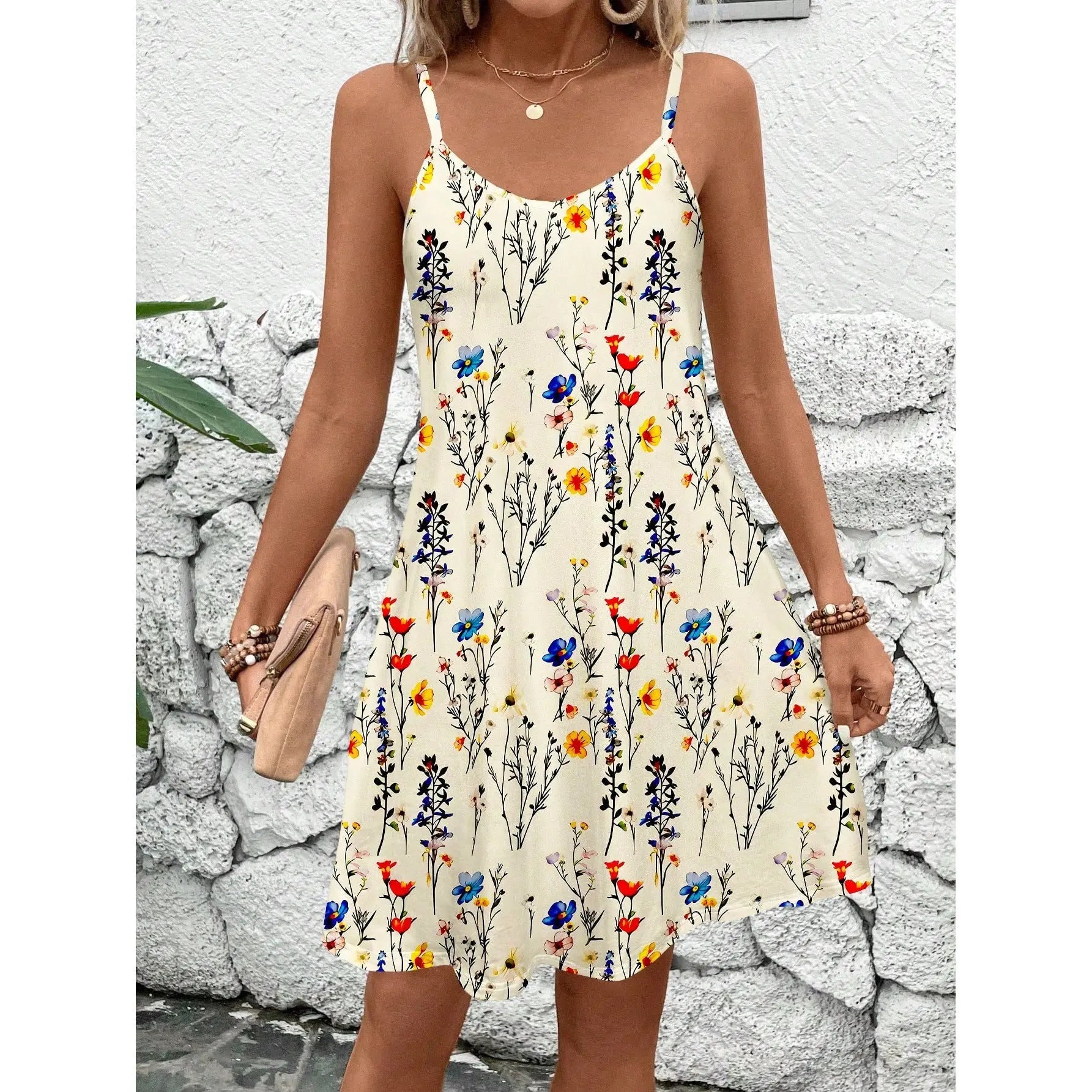 Casual Patchwork Sleeveless Printed Sling Women's Dress null