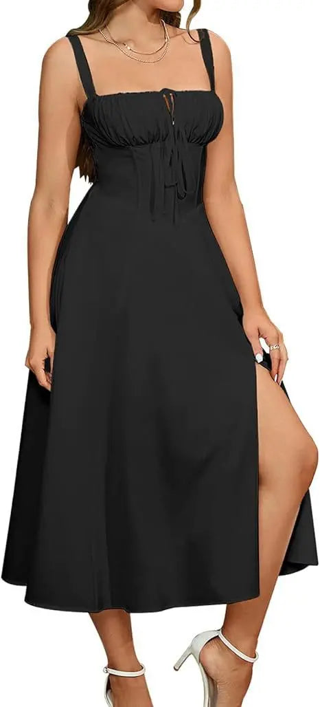 Mid-length Corset Elegant Slit Lace-up Women's Outing Leisure Dress null