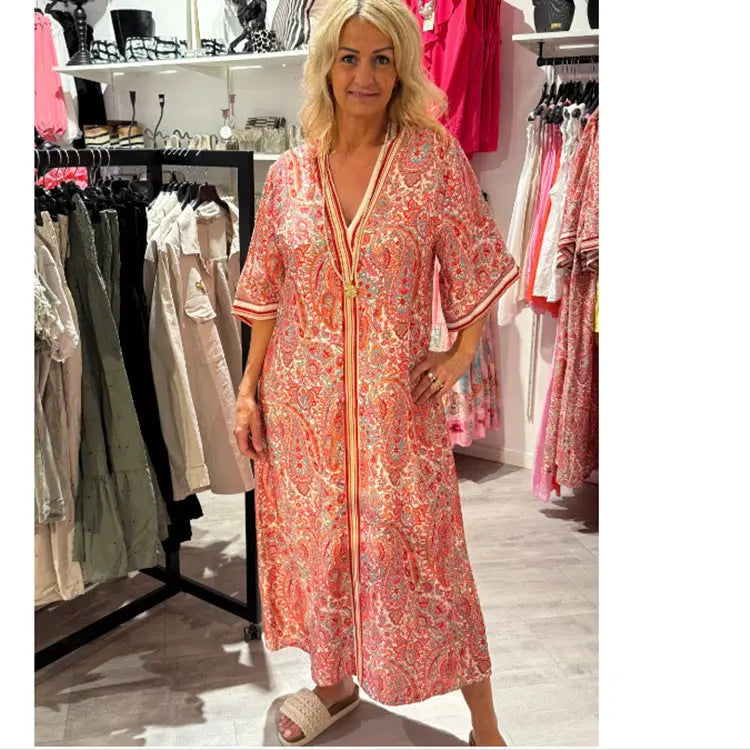 V-neck Fashion Vacation Printed Women's Dress null