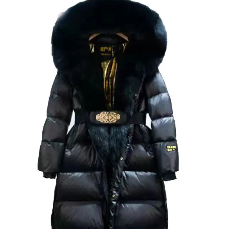 Extended Black Golden Lock Warm Real Fox Fur Big Fur Collar Duck Down Down Jacket null