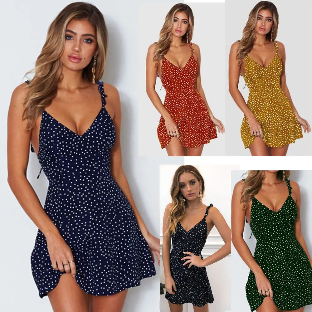 Polka-dot Strappy Dress Women Summer Fashion Beach Sundress null