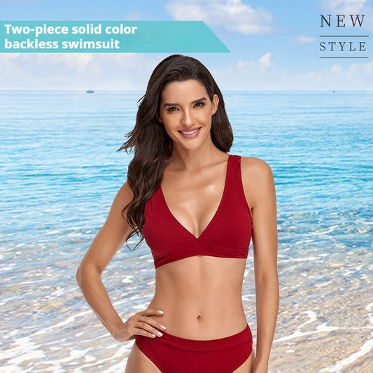 Bikini Swimsuit Four-color Split Backless Sexy Solid Color Sports Swimming