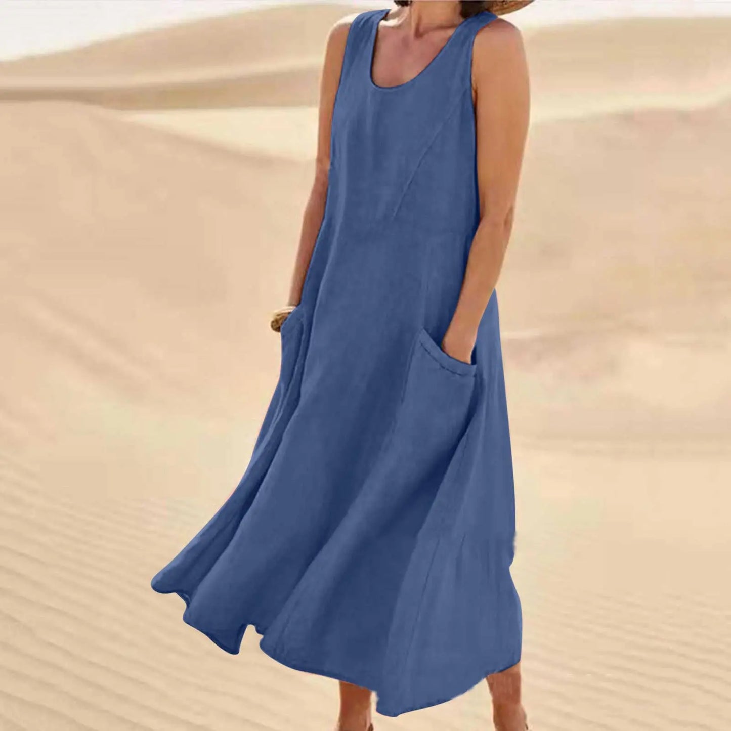 Summer Sleeveless Long Dress With Pockets Fashion Casual Loose Dresses Women's Clothing null