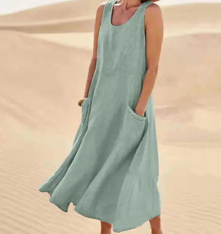 Summer Sleeveless Long Dress With Pockets Fashion Casual Loose Dresses Women's Clothing null