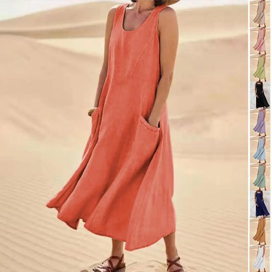 Summer Sleeveless Long Dress With Pockets Fashion Casual Loose Dresses Women's Clothing null