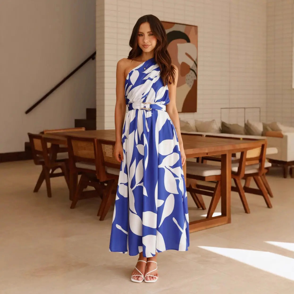 Women's Fashion Printed Shoulder Long Dress Nipaaj
