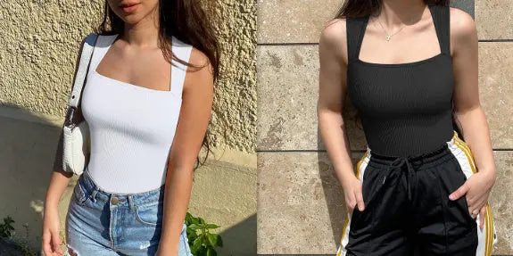 Thread Square Neck Jumpsuit Sleeveless Slim Fit Tank Top Summer Shapewear null