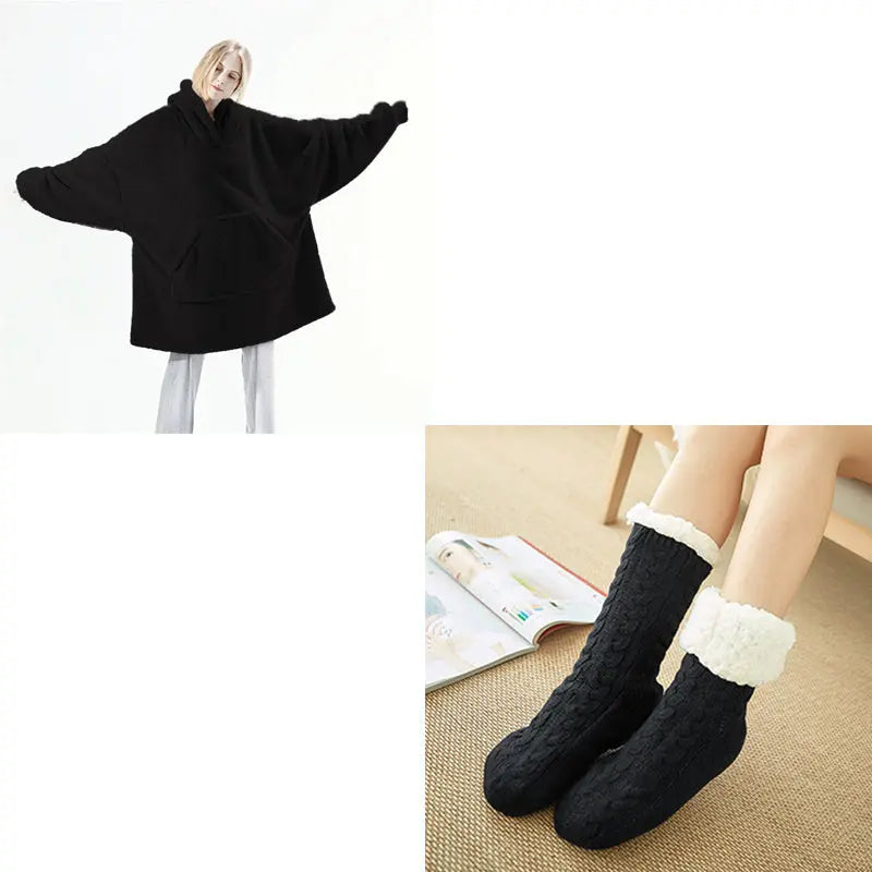 Hoodie Sweatshirt With Big Pocket Tops Sweater Comfortable Loose Double-Sided Fleece Thicker Wearable Blanket Nipaaj