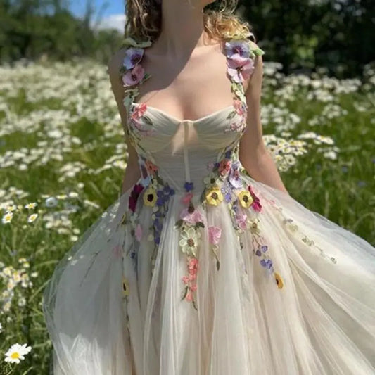 Light Champagne Tulle Prom Dress Sweetheart-Neck Flow Nipaaj