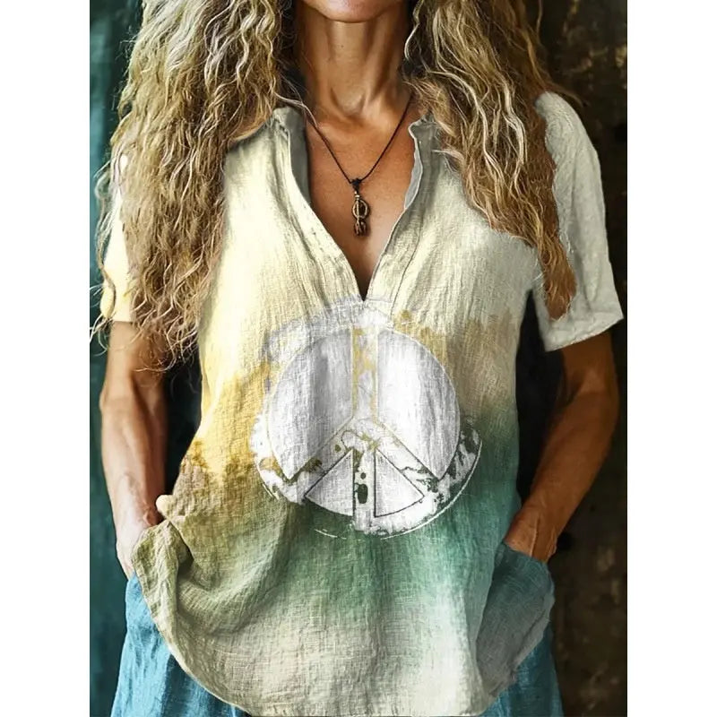 3D Printed Women's Spring And Summer Loose V-neck Short Sleeve Top null