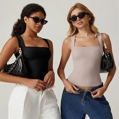 Summer Square-neck Tank Vest Ins Fashion Slim Solid Sleeveless Tops For Women Clothing null