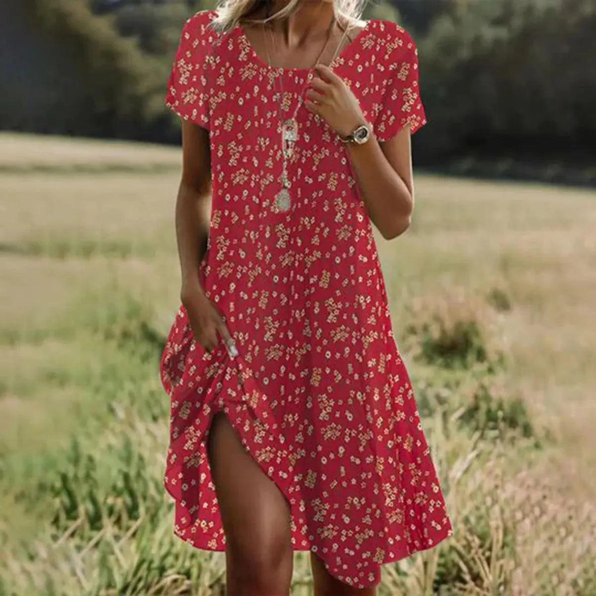Women's Artistic Ethnic Style Scoop Mid-length Dress null