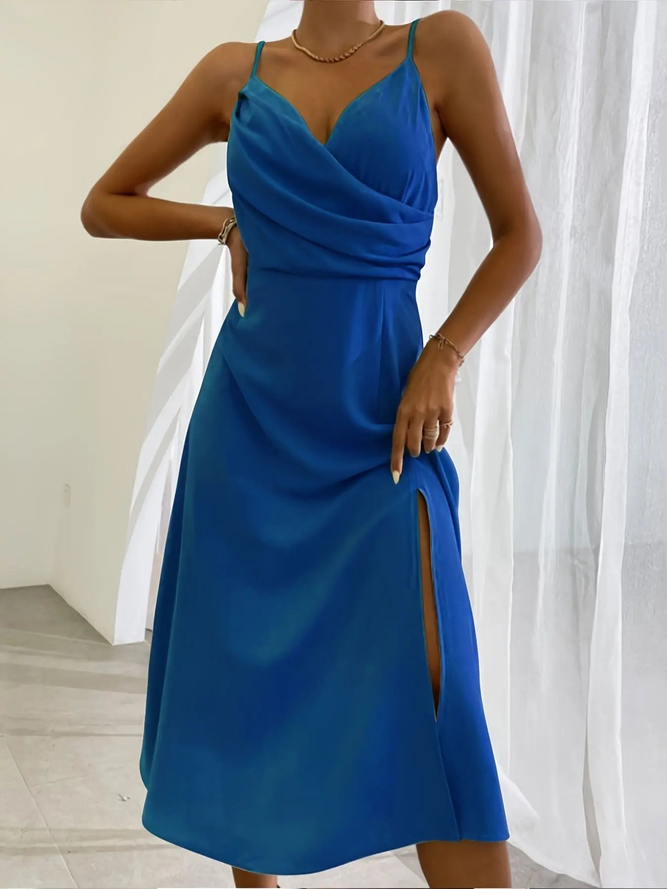V-neck Slit Sling Dress Summer Fashion Sexy Slim Suspender Dresses For Women Clothing null