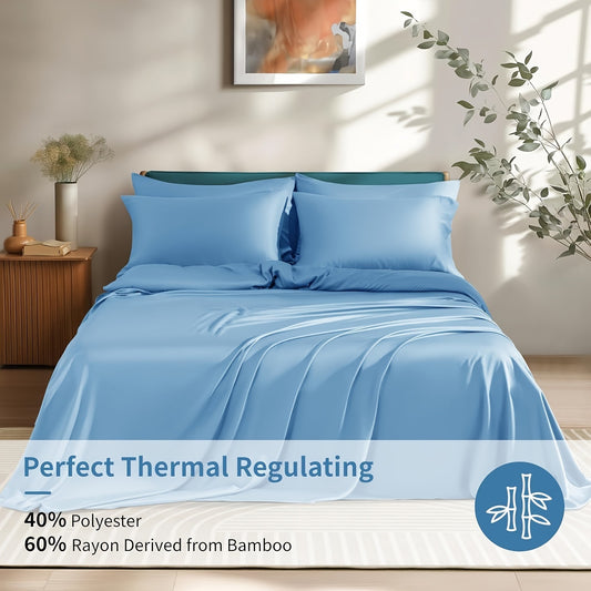 6pcs Bed Sheet Sets Blend Rayon Derived From Bamboo