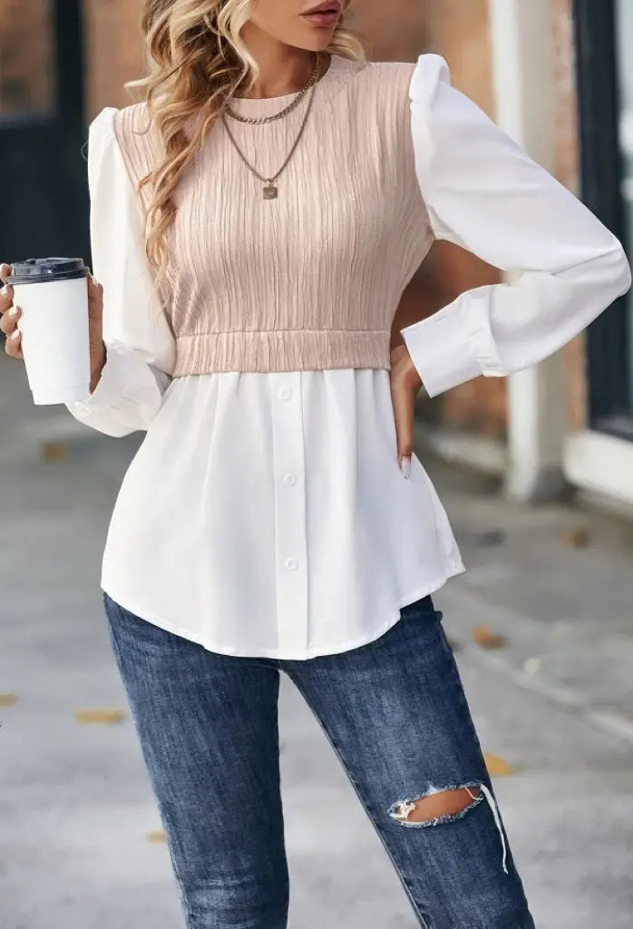 Wavy Stripes Stitching Fashion Temperament Blouse Nipaaj
