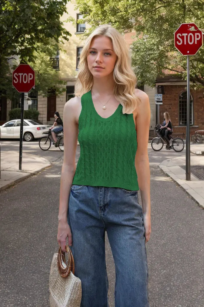 Women's V-neck Tank Vest Fashion Casual Knitted Solid Color Tops null
