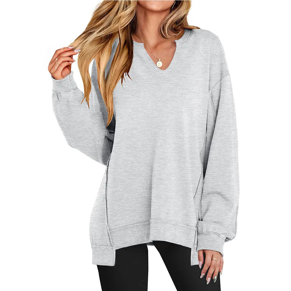 Colorful Striped V-neck Loose Sweatshirt Nipaaj
