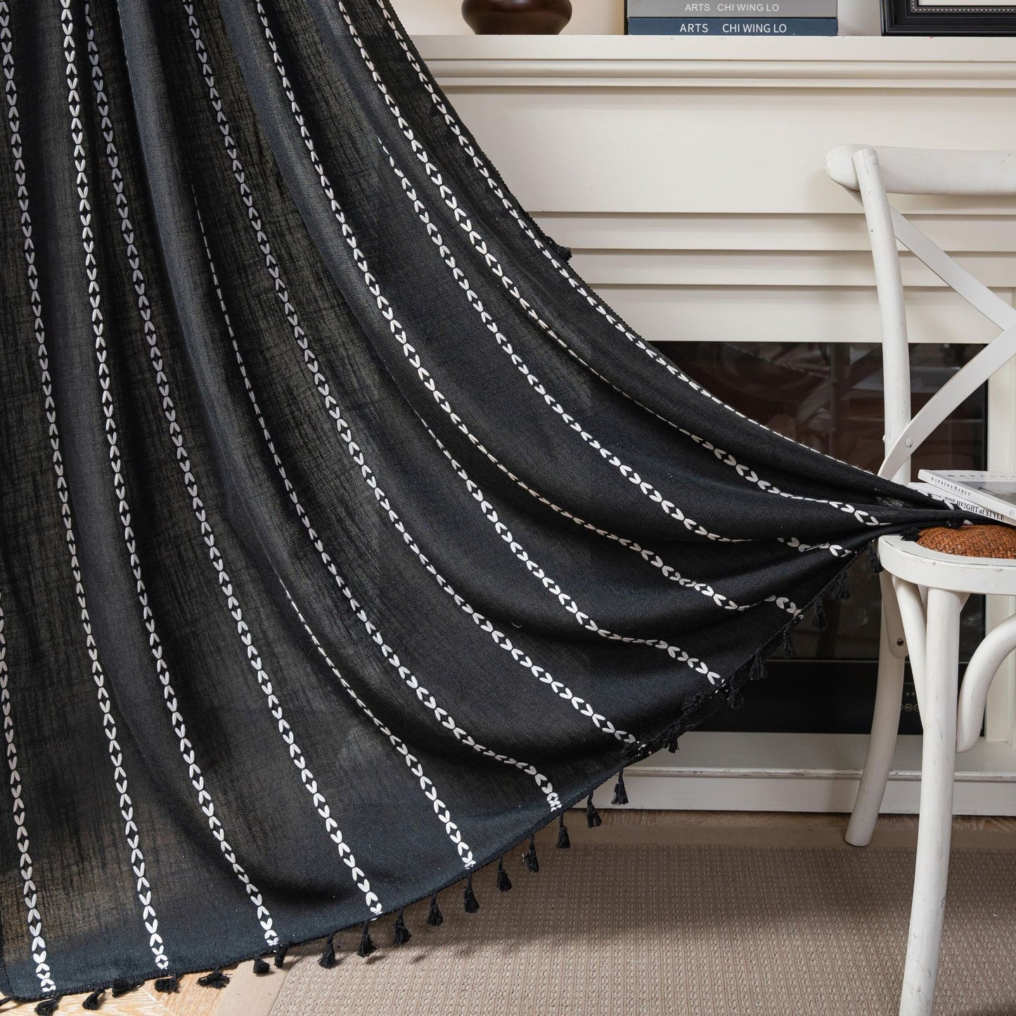 Bedroom Rod Set Pocket Black And White Jacquard Living Room Curtain
