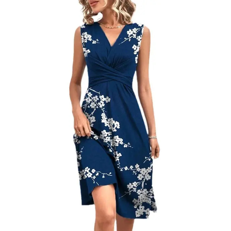 Printed Cross V-neck Sleeveless Women's Dress null