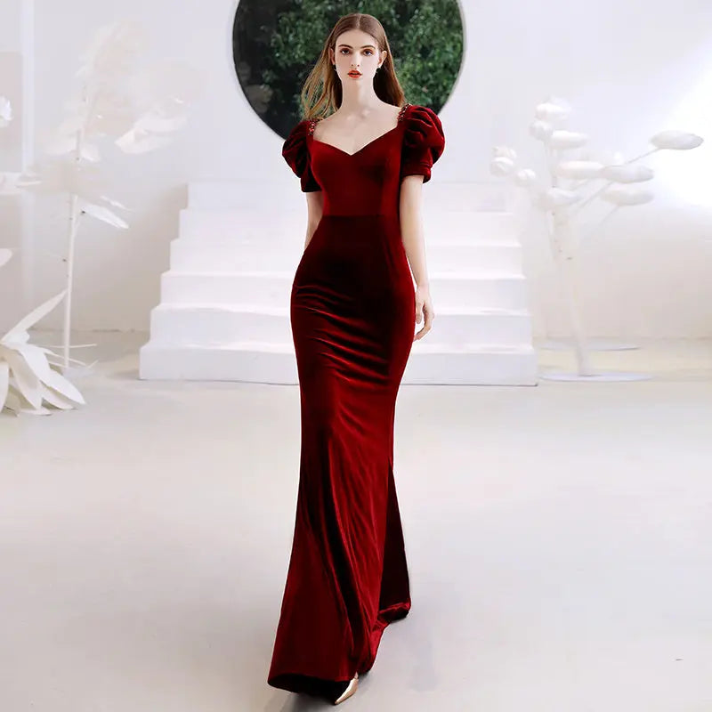 Wine Red Fishtail Evening Dress Woman Nipaaj