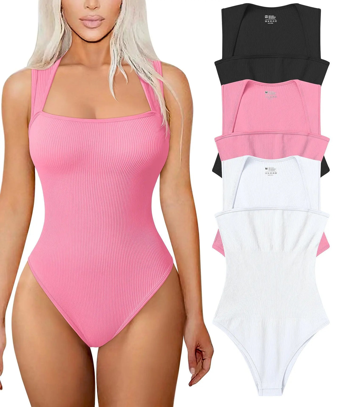 Thread Square Neck Jumpsuit Sleeveless Slim Fit Tank Top Summer Shapewear null