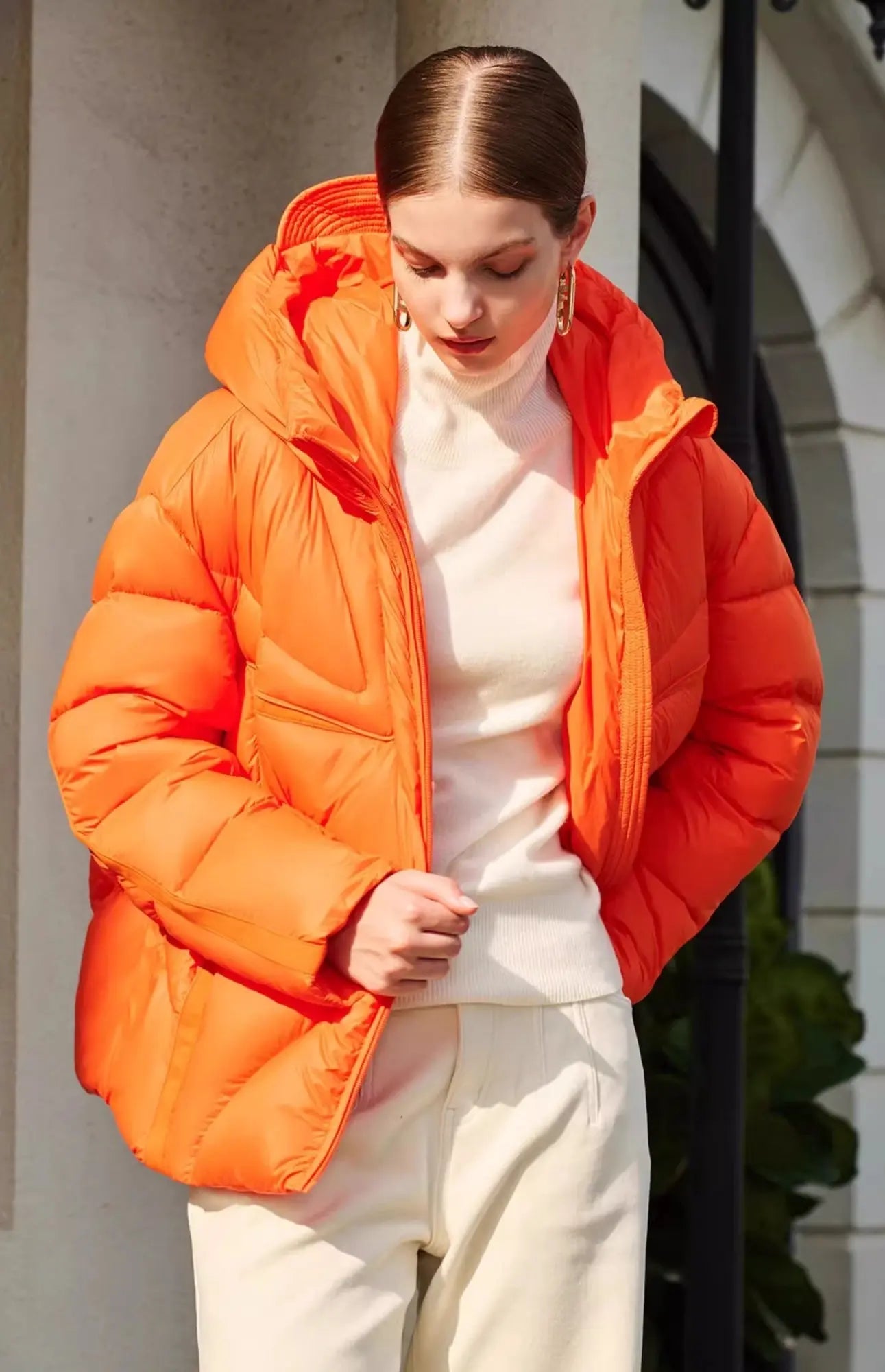 Short White Duck Down Hooded Down Jacket Women null