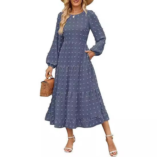 Autumn Long Sleeve Dress Casual Round Neck