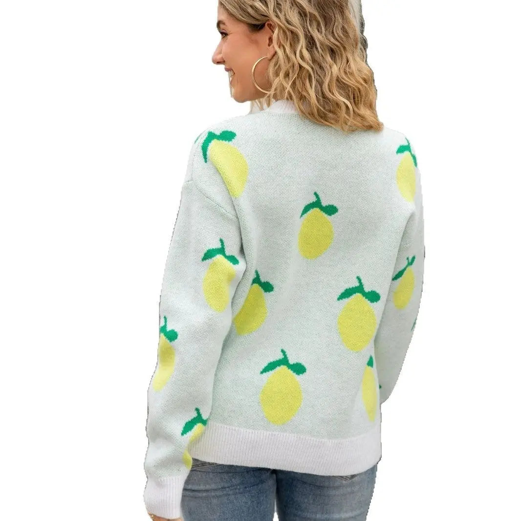 Women's Loose Personalized Lemon Sweater Round Neck Top Nipaaj