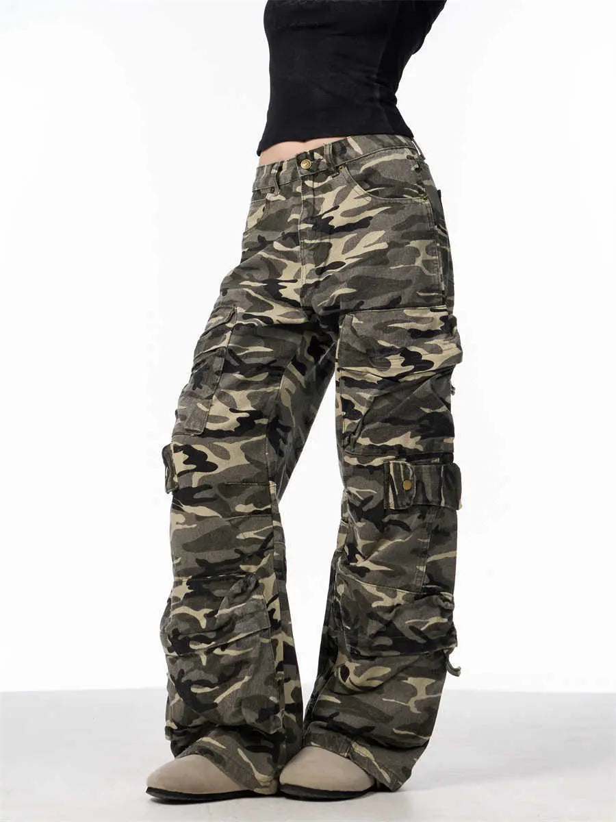 Camouflage Cargo Pants Women's Loose Wide Leg Jeans Nipaaj
