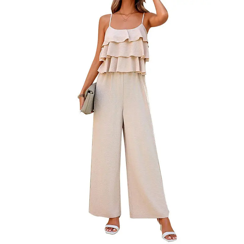 Women's European And American Style Lotus Leaf Suspender Jumpsuit null