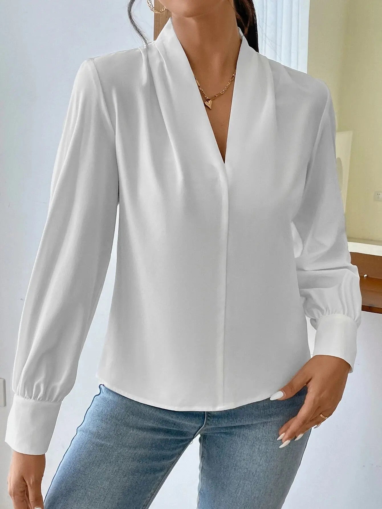 Long Sleeve Design Sense V-neck Loose Top Nipaaj