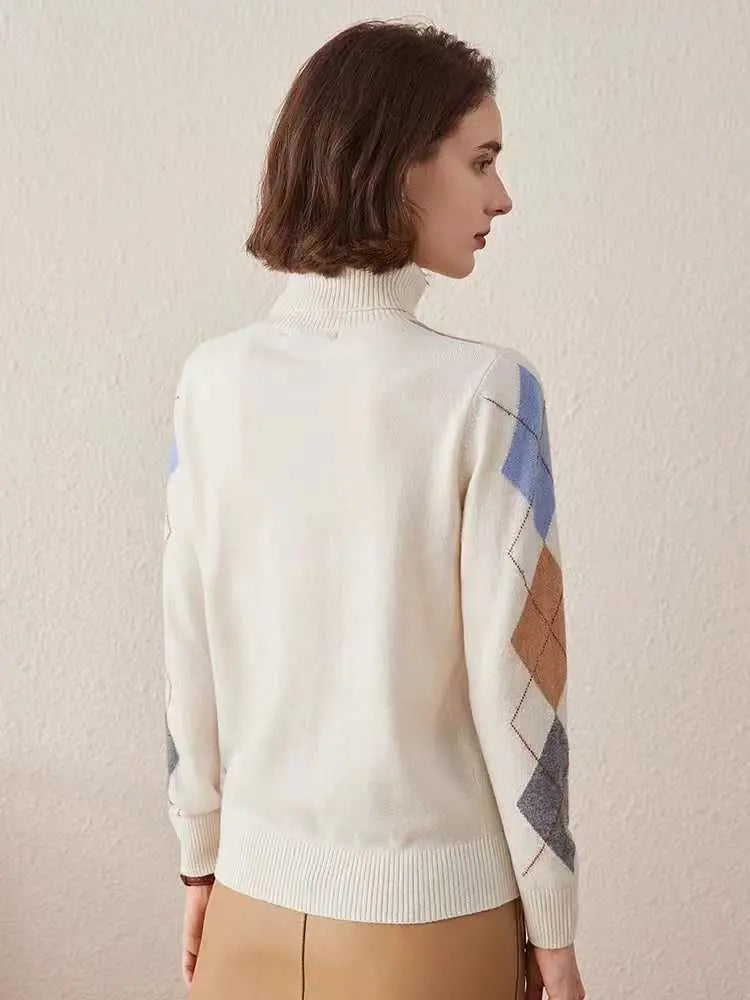 Vintage Diamond Lattice Pure Cashmere High Lapel Inlay Knitted Sweater Nipaaj