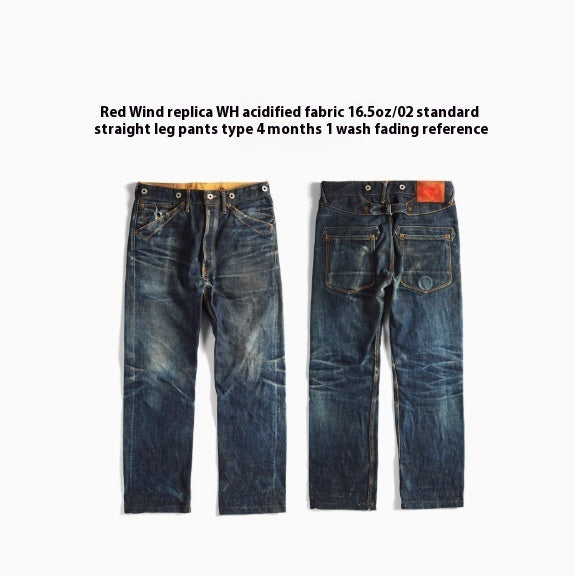 Men's Straight-leg Mid-high Waist Raw Denim Selvedge Jeans